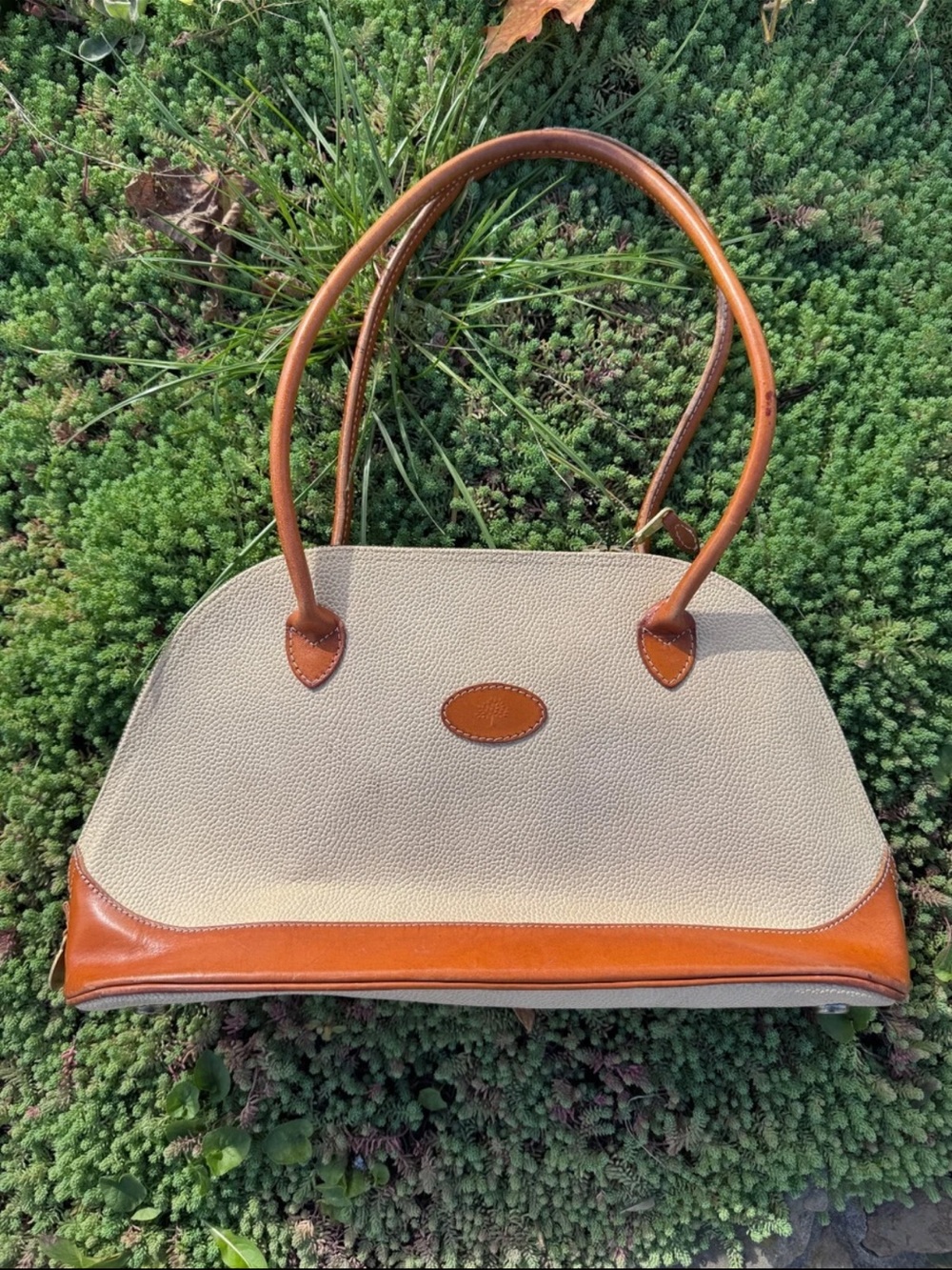 Mulberry Cream and Tan Leather-Trim Shoulder Bag